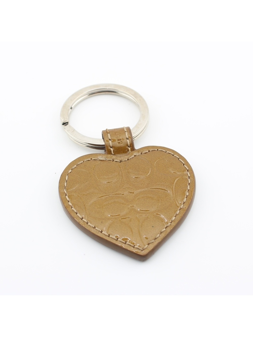 Coach Signature Embossed Leather Heart Keychain Key Ring